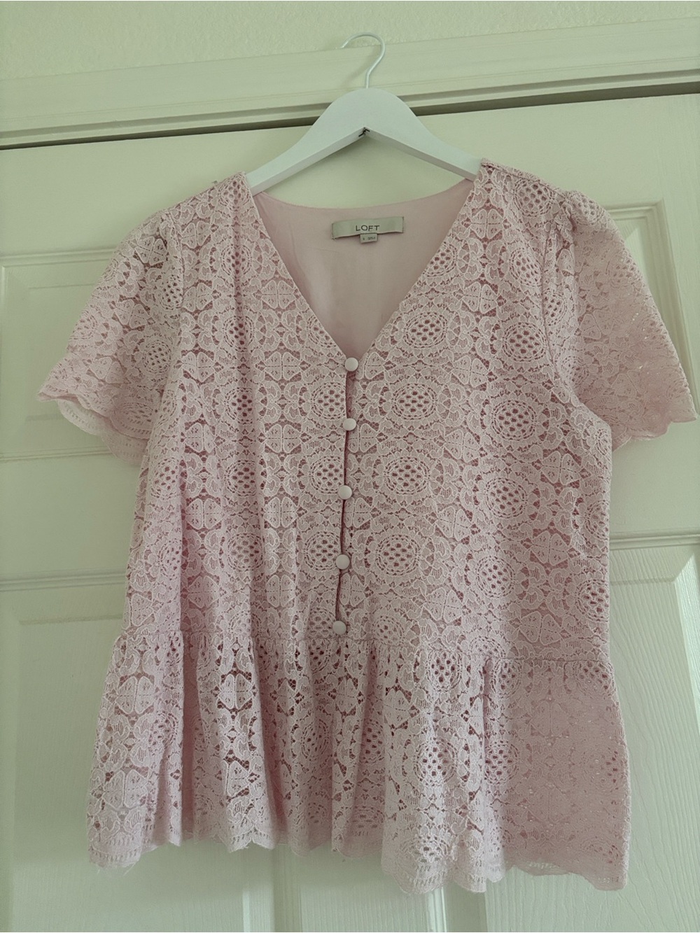 LOFT Peplum Lace Blouse Pink Medium